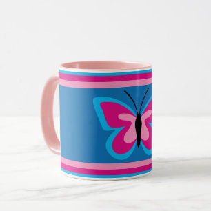 Blauwe Roze Vlinder - Blauwe Achtergrond - Mok