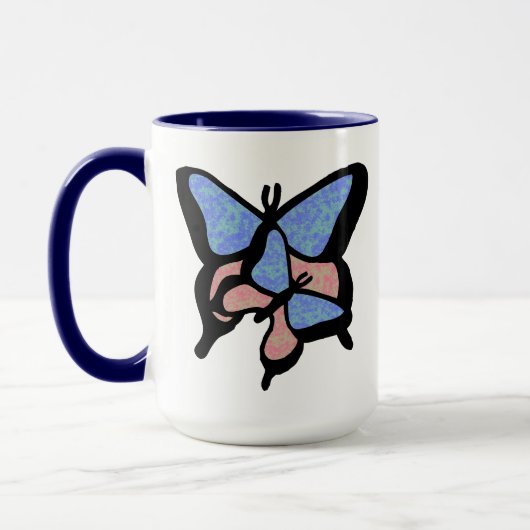 Blauwe & Roze Vlinders Koffie Mok (Links)