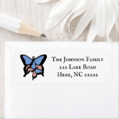 Blauwe & roze vlinders retour adreslabels etiket (Insitu)