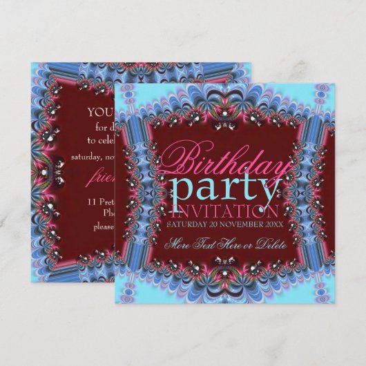 Blauwe+Roze Vrijdag Uitnodiging (Voorkant / Achterkant)