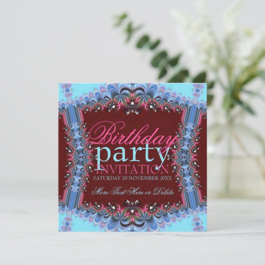 Blauwe+Roze Vrijdag Uitnodiging (Staand voorkant)