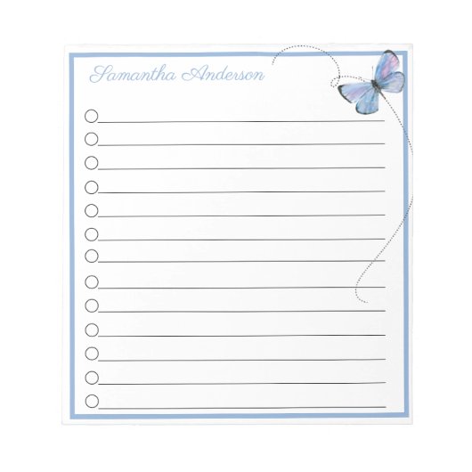 Blauwe roze Waterverf Butterfly Persoonlijke naam Notitieblok (Voorkant)