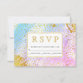 Blauwe, roze waterverf confetti specks bruiloft RS RSVP Kaartje (Voorkant)