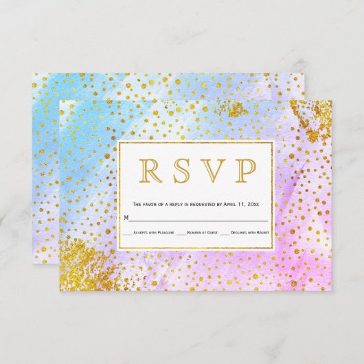 Blauwe, roze waterverf confetti specks bruiloft RS RSVP Kaartje (Voorkant / Achterkant)