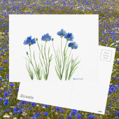 Blauwe roze waterverf Cornbloemen Briefkaart