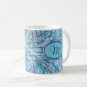 Blauwe roze Waterverf monogram Koffiemok (Voorkant rechts)