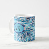 Blauwe roze Waterverf monogram Koffiemok (Voorkant links)