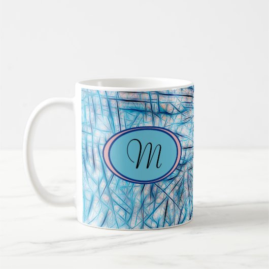 Blauwe roze Waterverf monogram Koffiemok (Links)