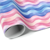 Blauwe & roze Wavy lijnen Cadeaupapier (Rol Hoek)