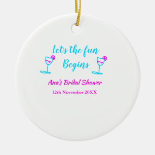 Blauwe roze wijn glas bruidsdouche laten we lol ma keramisch ornament