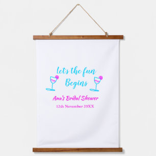 Blauwe roze wijn glas bruidsfeest laat het plezier hangend wandkleed