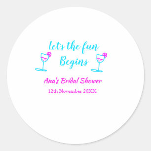 Blauwe roze wijn glas bruidsfeest laten we lol mak ronde sticker