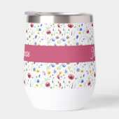 Blauwe Roze Wilde Bloem Aquarel Monogram Naam (Rechts)