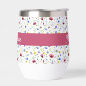 Blauwe Roze Wilde Bloem Aquarel Monogram Naam (Links)