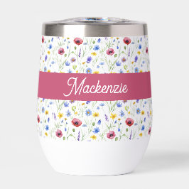Blauwe Roze Wilde Bloem Aquarel Monogram Naam