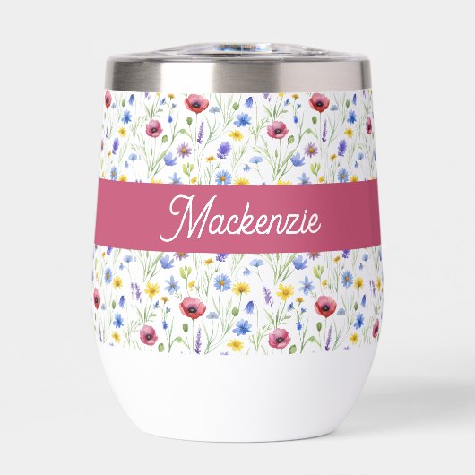 Blauwe Roze Wilde Bloem Aquarel Monogram Naam (Voorkant)