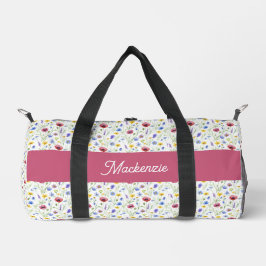Blauwe Roze Wilde Bloem Watercolor Monogram Naam Plunjezak