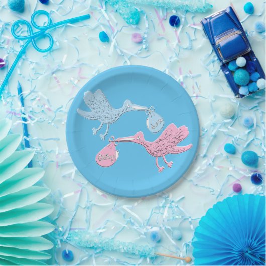 Blauwe roze winkels papieren bordje (Feest)