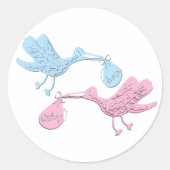 Blauwe roze winkels ronde sticker (Voorkant)