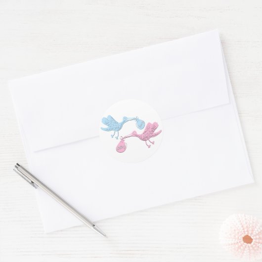 Blauwe roze winkels ronde sticker (Envelop)