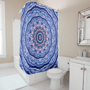 Blauwe roze witte Agate Boho Mandala Douchegordijn
