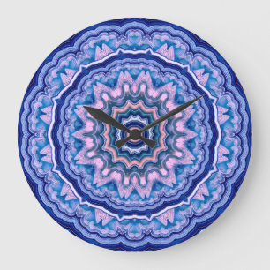 Blauwe roze witte Agate Boho Mandala Grote Klok