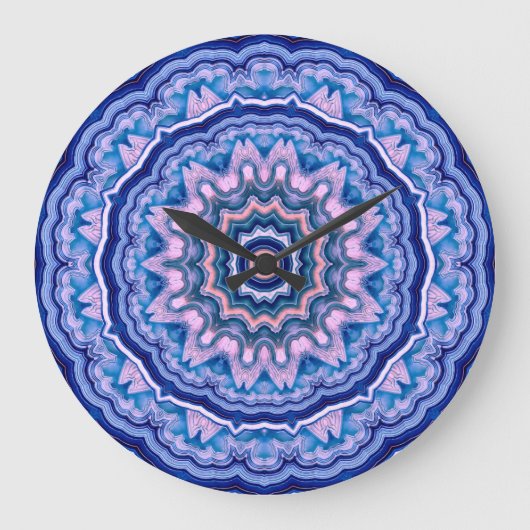 Blauwe roze witte Agate Boho Mandala Grote Klok (Voorkant)
