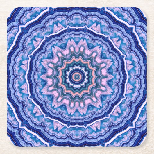Blauwe roze witte Agate Boho Mandala Kartonnen Onderzetters (Voorkant)