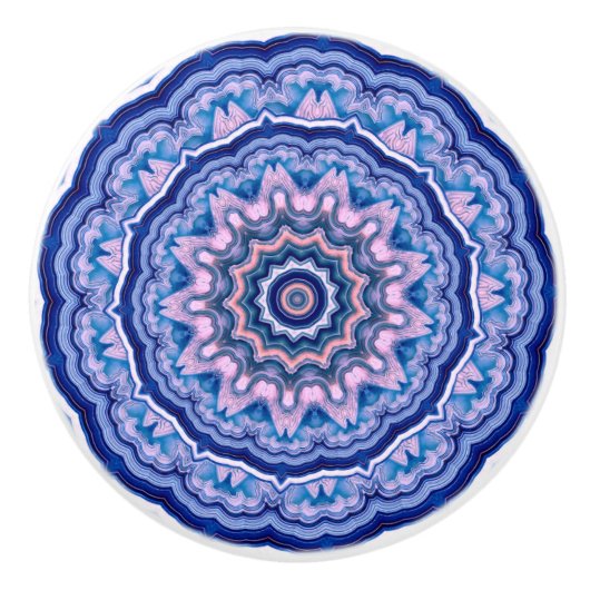 Blauwe roze witte Agate Boho Mandala Keramische Knop (Voorkant)