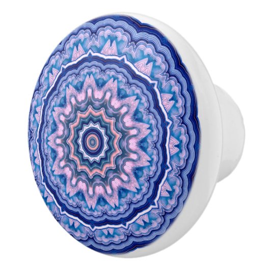 Blauwe roze witte Agate Boho Mandala Keramische Knop (Rechts)