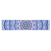 Blauwe roze witte Agate Boho Mandala Korte Tafelloper (Horizontaal)