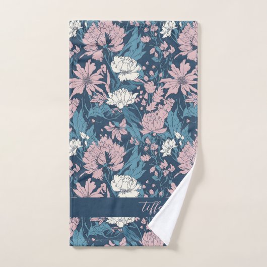 Blauwe roze witte vloeren Blauwe Achtergrond Bad Handdoek (Handdoek)