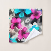Blauwe roze witte zwarte Waterverf bloemen Bad Handdoek (Wasdoekje)