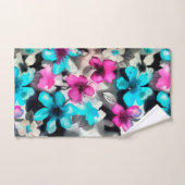 Blauwe roze witte zwarte Waterverf bloemen Bad Handdoek (Handdoek)