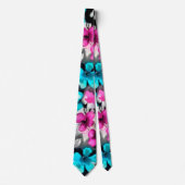 Blauwe roze witte zwarte Waterverf bloemen Stropdas (Voorkant)