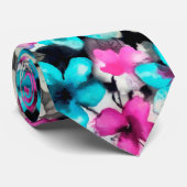 Blauwe roze witte zwarte Waterverf bloemen Stropdas (Opgerold)