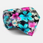 Blauwe roze witte zwarte Waterverf bloemen Stropdas (Opgerold)