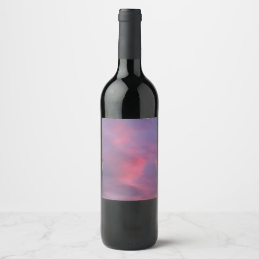 Blauwe Roze Wolken Wijn Etiket (Voorkant)