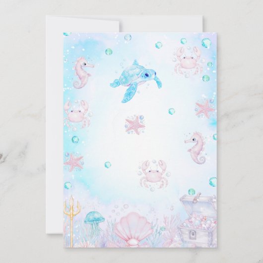 Blauwe Roze Zeemeermin Staart Onder Het Zee Verjaa Kaart (Achterkant)