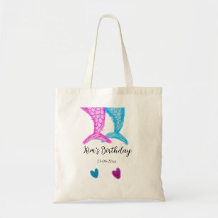 blauwe roze zeemeermin waterverf voeg naam verjaar tote bag