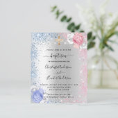 Blauwe roze zilveruitnodiging voor een baptismejon (Staand voorkant)