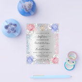 Blauwe roze zilveruitnodiging voor een baptismejon flyer (Enkel)