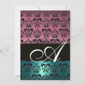 BLAUWE ROZE ZWARTE DAMASK MONOGRAM ,helder wit Kaart (Voorkant)