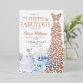 Blauwe Rozen 30e Verjaardag Roos Gold Folie Uitnodiging (Staand Voorkant)