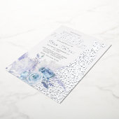 Blauwe Rozen 50ste Verjaardagsfeestje Zilver Folie Uitnodiging (Gedraaid)