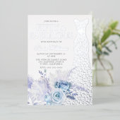 Blauwe Rozen 50ste Verjaardagsfeestje Zilver Folie Uitnodiging (Staand Voorkant)