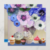 BLAUWE ROZEN ANEMONE FLOWERS AND CUPCAKES Birthday Kaart (Voorkant / Achterkant)
