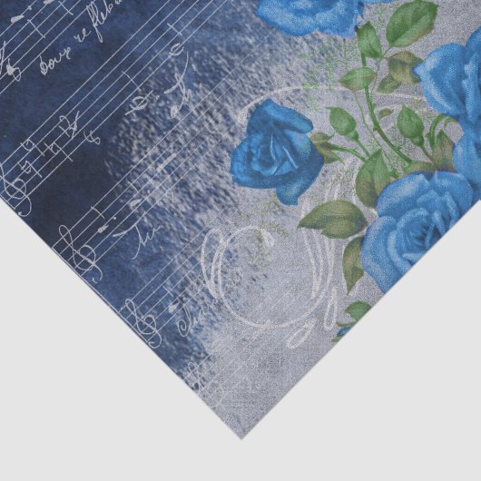 Blauwe  Rozen Blad Muziek ontkoppelen Tissuepapier (Detail)