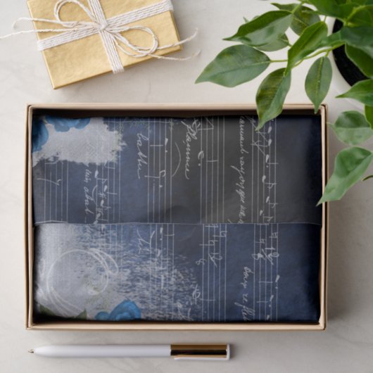 Blauwe Rozen Blad Muziek ontkoppelen Tissuepapier (Geschenk)