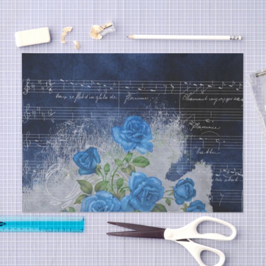 Blauwe  Rozen Blad Muziek ontkoppelen Tissuepapier (Craft)
